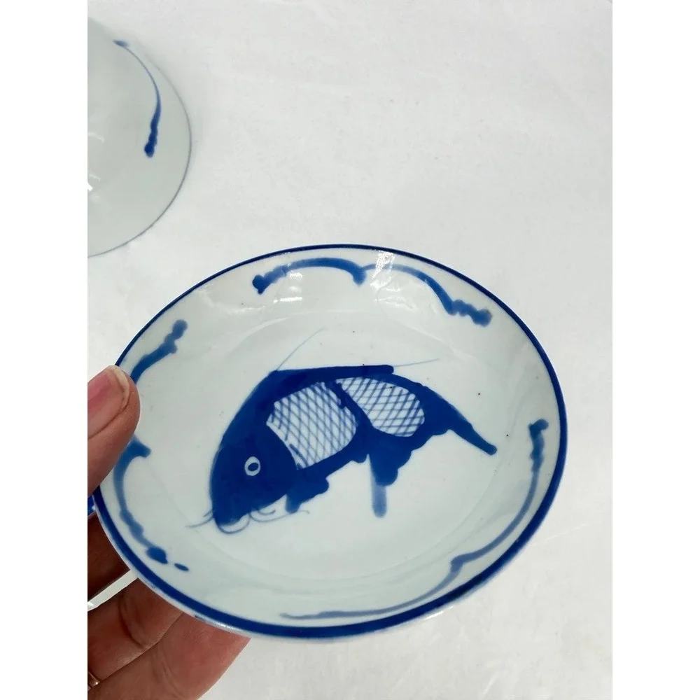 Chinese Koi Fish Carp Ceramic Rice Dipping Bowl SET of 5 Piece Asian Serverware